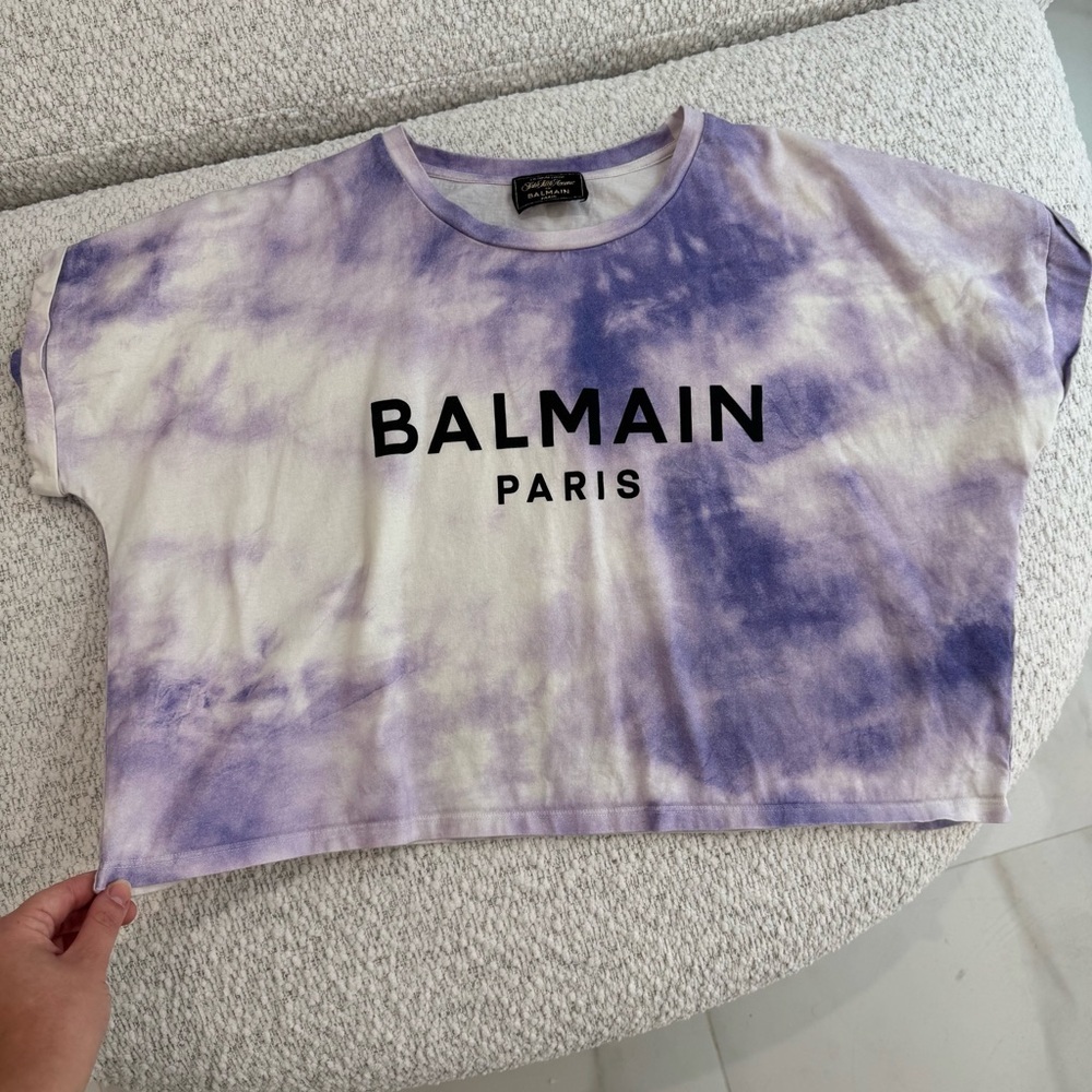 Balmain Paris Tie-dye Crop T-shirt In Light Purple Top